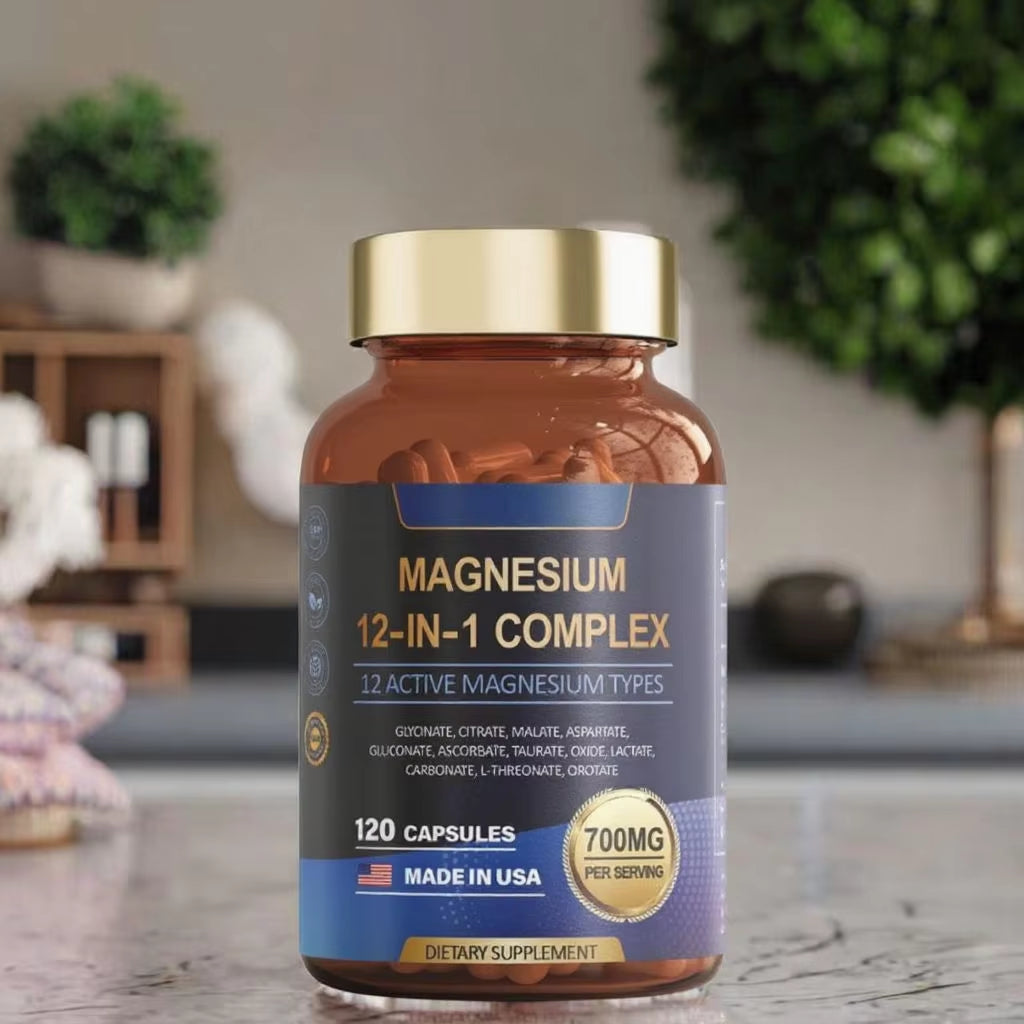 12-In-1 Magnesium Complex Supplement Capsules Targeted Mineral Nutrition for Healthy Hair, Glowing Skin & Brightening Complexion