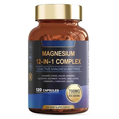 12-In-1 Magnesium Complex Supplement Capsules Targeted Mineral Nutrition for Healthy Hair, Glowing Skin & Brightening Complexion